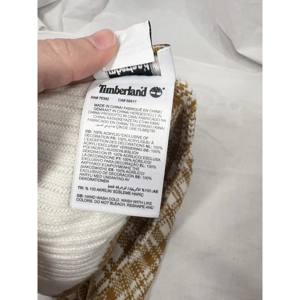 Timberland Plaid‎ Knit Scarf Brown White OS Acrylic Winter Cold Weather T101808